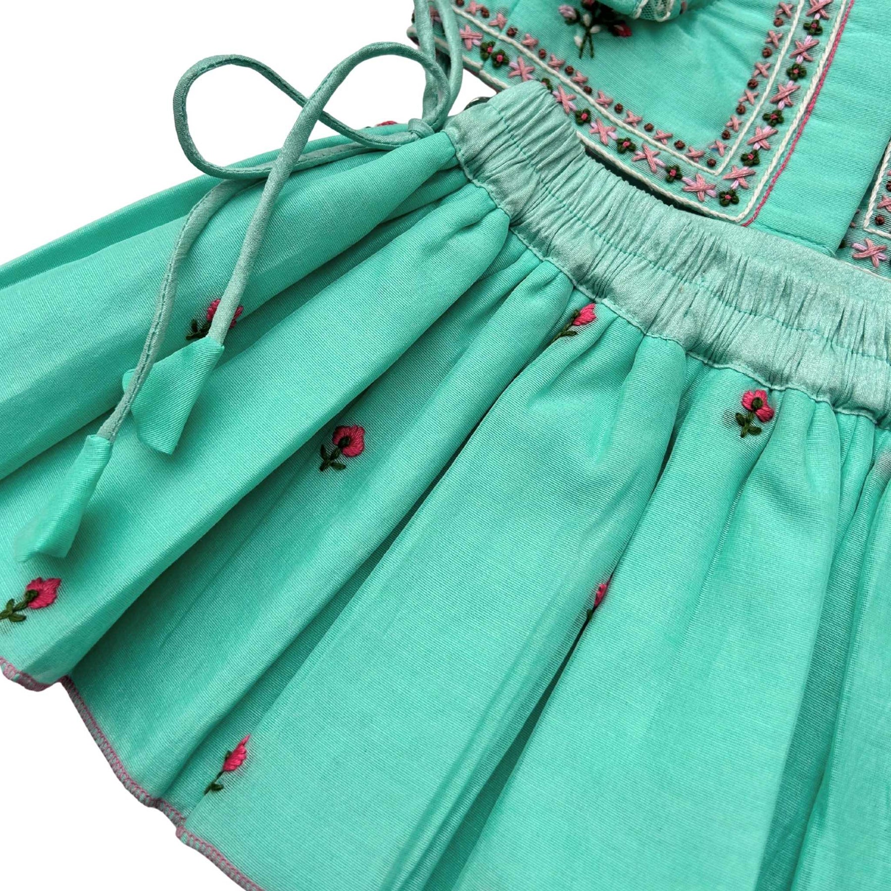 GULDASTA THREAD EMBROIDERED TEAL LEHENGA FOR DOGS AND CATS