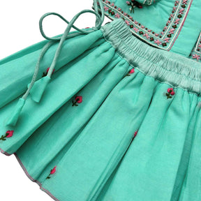 GULDASTA THREAD EMBROIDERED TEAL LEHENGA FOR DOGS AND CATS