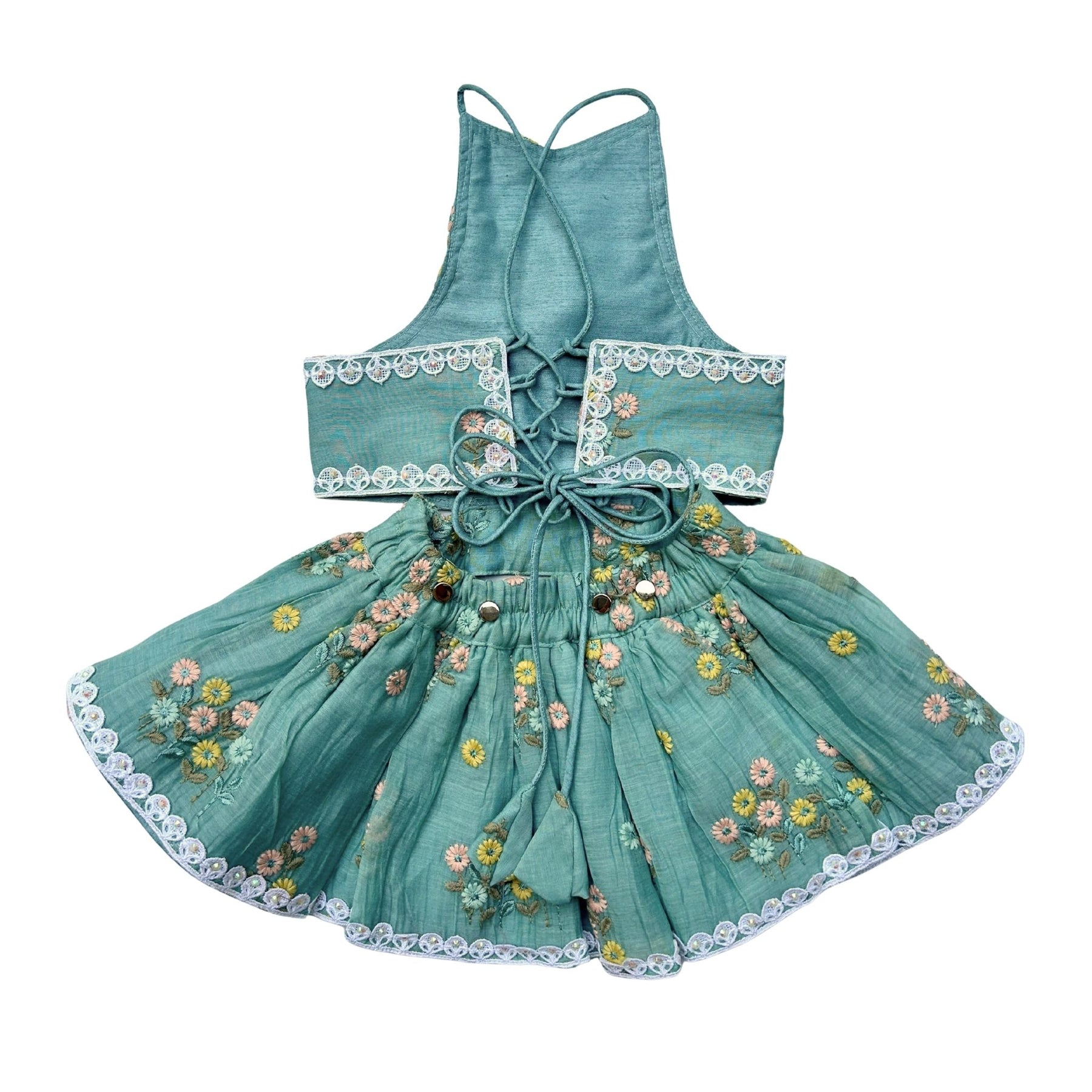 TEAL FLOWER EMBROIDERED LEHENGA FOR DOGS AND CATS