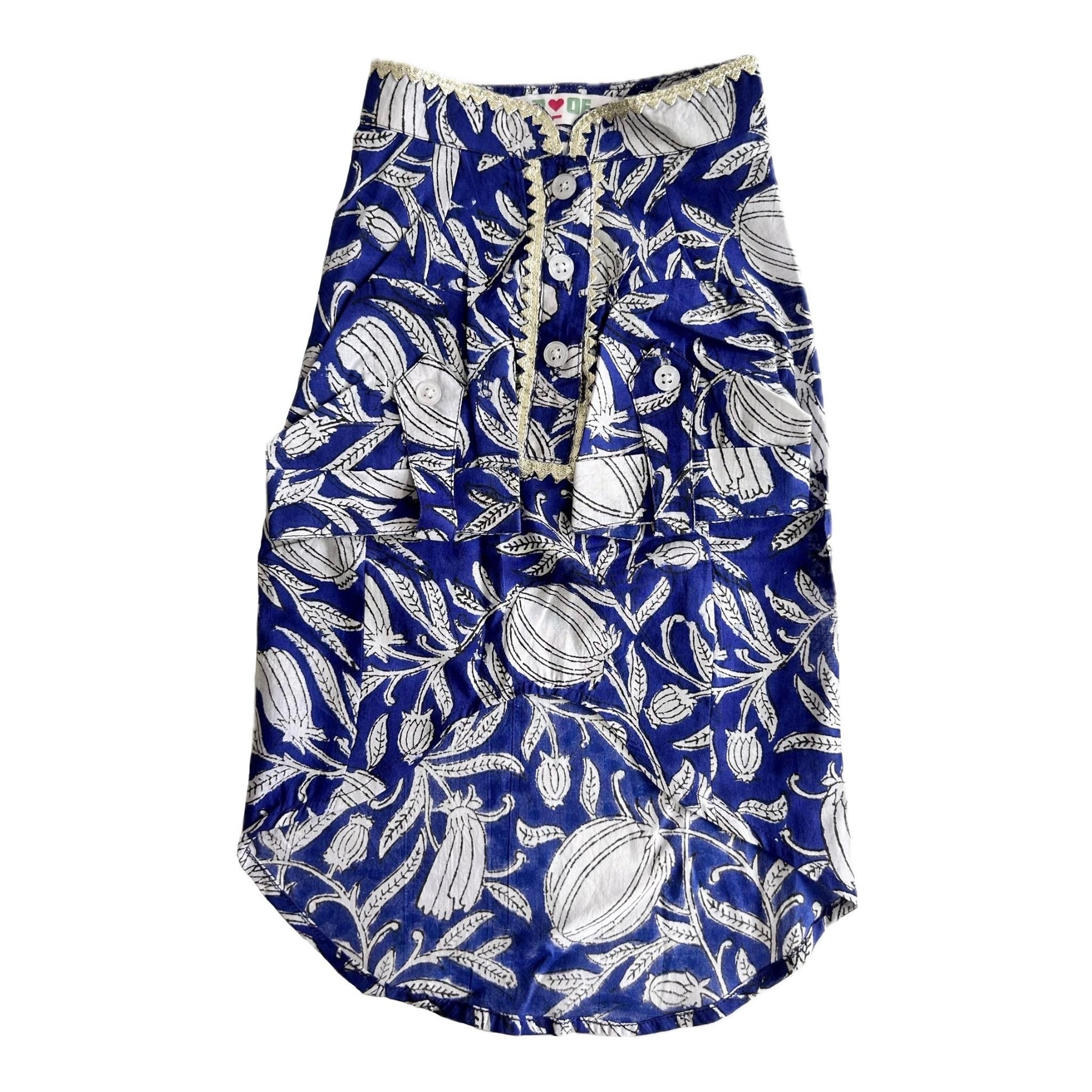 BLUE PHOOL COTTON DOG KURTA+EVIL EYE RAKHI FOR DOGS AND CATS