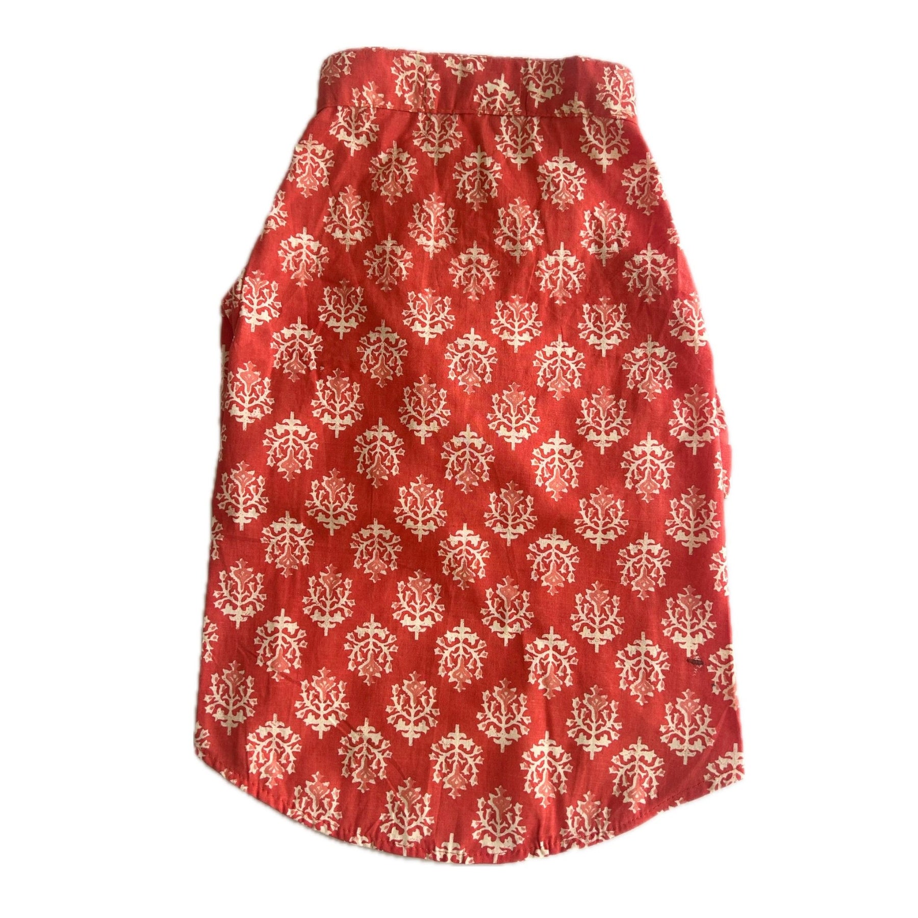 RED COTTON BUTA DOG KURTA + RED BONE RAKHI FOR DOGS AND CATS