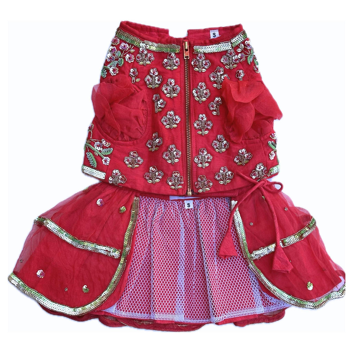 RED GARDEN OF BIRDS DOG LEHENGA