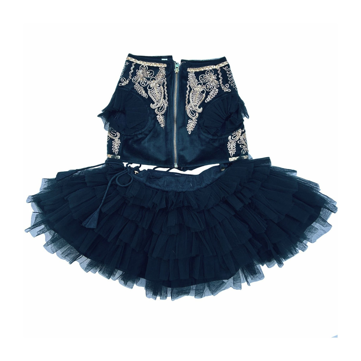 MIDNIGHT GREEN VELVET PITTA WORK DOG LEHENGA