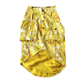 YELLOW BLOSSOM DOG KURTA+SILVER YELLOW PEARL BONE RAKHI FOR DOGS AND CATS