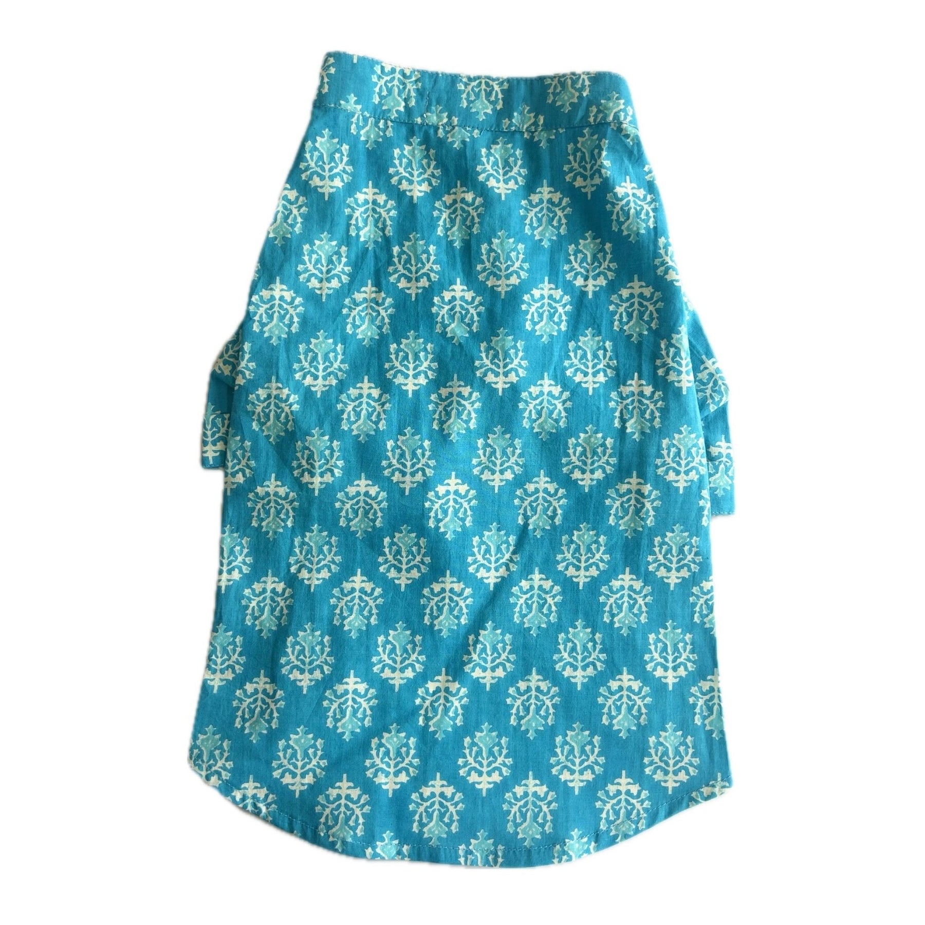 BLUE COTTON BUTA DOG KURTA+BLUE BONE RAKHI FOR DOGS AND CATS