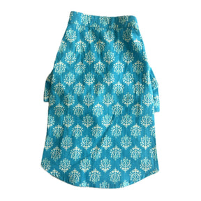 BLUE COTTON BUTA DOG KURTA+BLUE BONE RAKHI FOR DOGS AND CATS