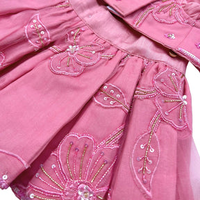 PINK BEADED FLOWER APPLIQUE HAND EMBROIDERED LEHENGA FOR DOGS AND CATS