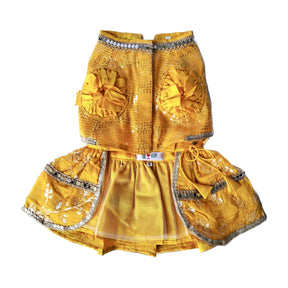 YELLOW SEQUINS DOG LEHENGA