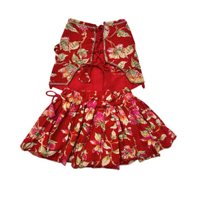 PHOOLJAAL HAND EMBROIDERED SCARLET LEHENGA FOR DOGS AND CATS