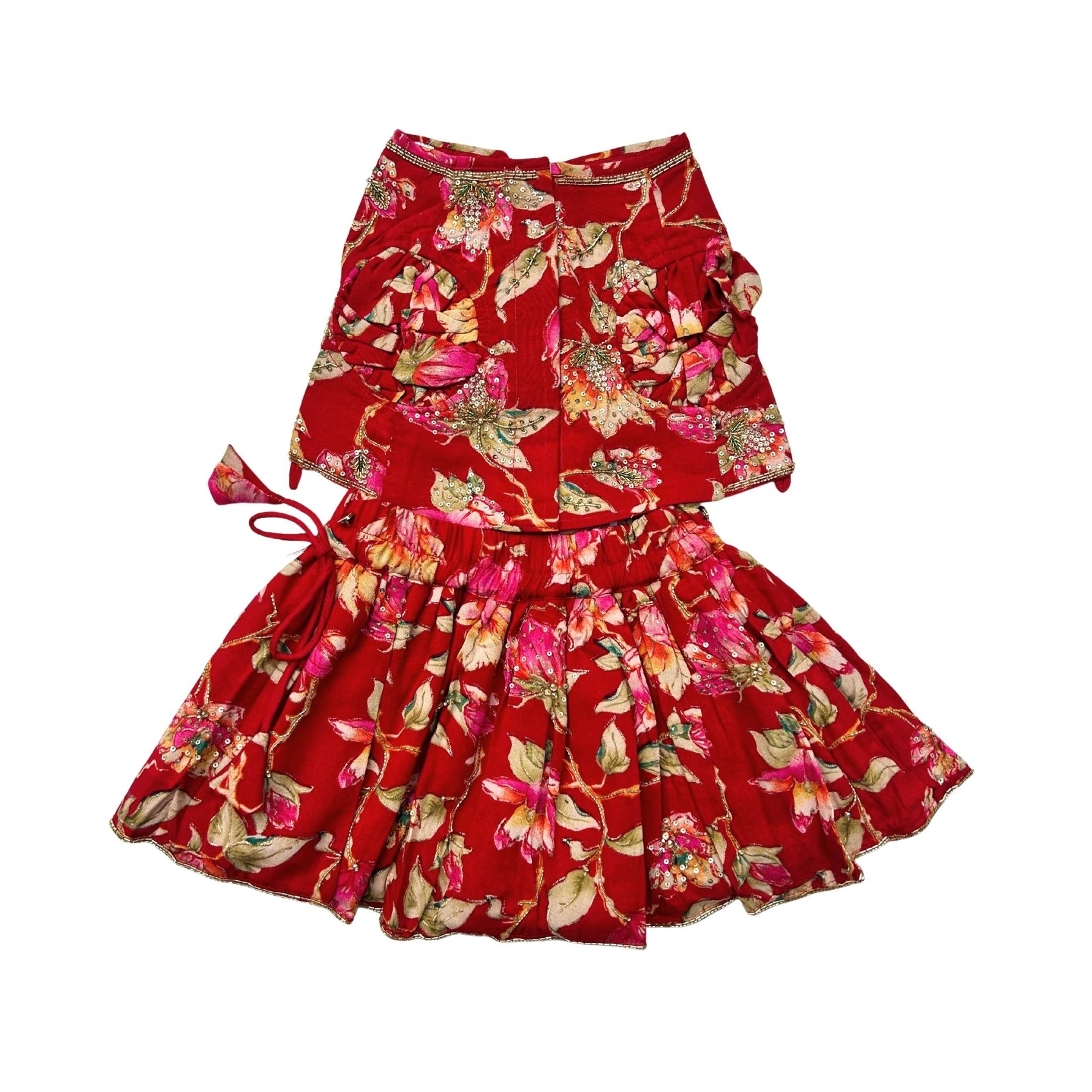 PHOOLJAAL HAND EMBROIDERED SCARLET LEHENGA FOR DOGS AND CATS