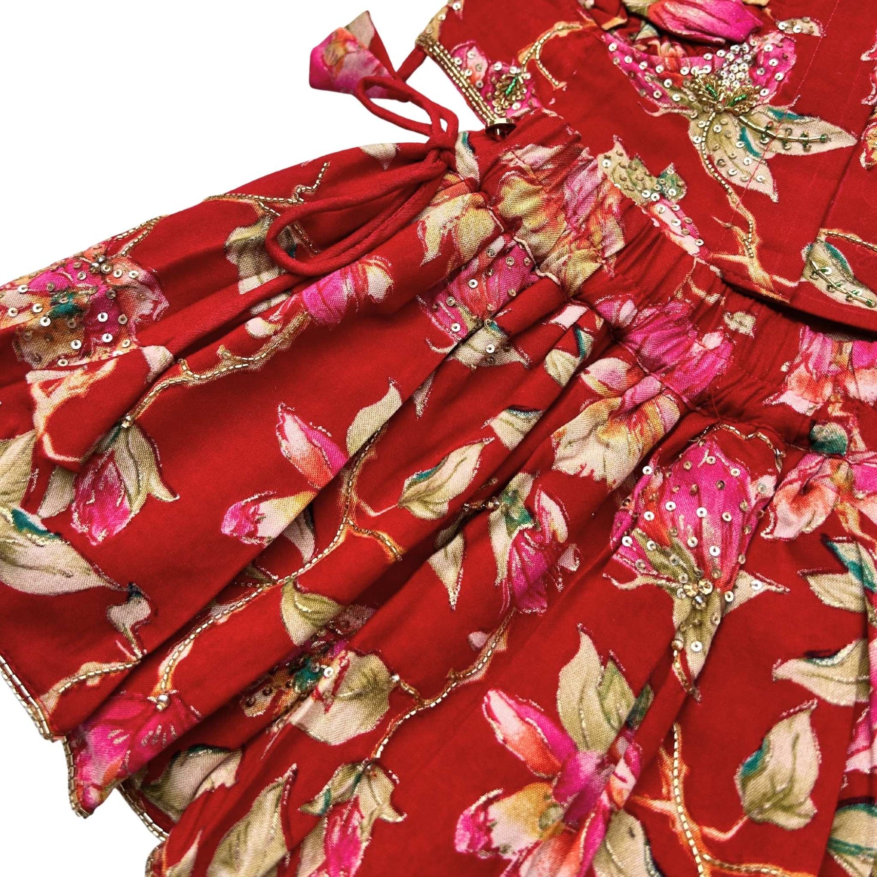 PHOOLJAAL HAND EMBROIDERED SCARLET LEHENGA FOR DOGS AND CATS