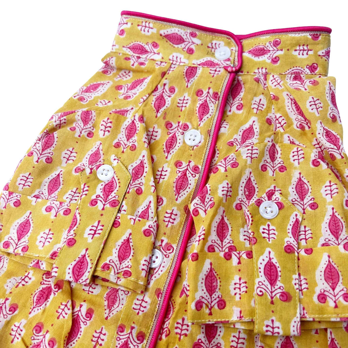 YELLOW PINK BLOCK PRINT DOG KURTA