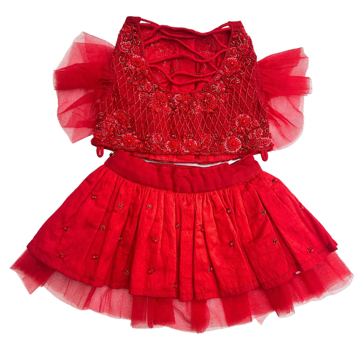 GULAB RED GOLD STONE WORK DOG LEHENGA