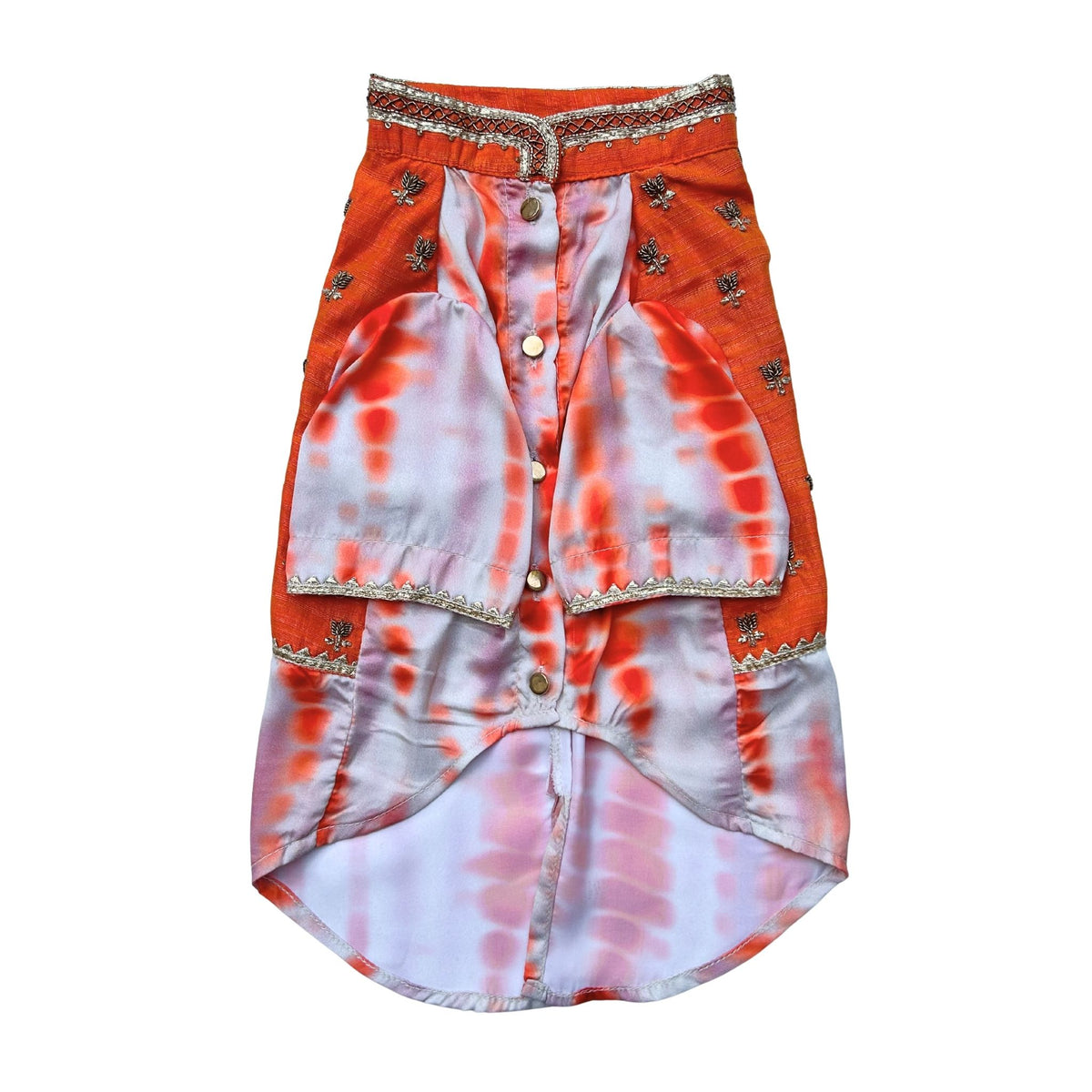 ORANGE TIE & DYE BUTTI WAISTCOAT STYLE KURTA FOR DOGS AND CATS