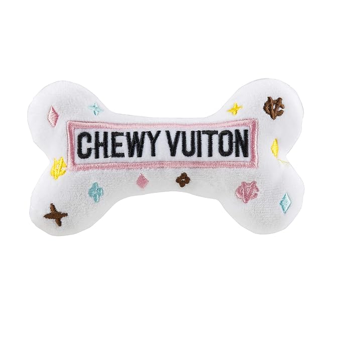 CHEWY VUITON BONE SHAPED PLUSH AND SQWEAKY DOG TOY