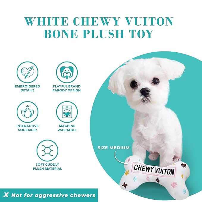CHEWY VUITON BONE SHAPED PLUSH AND SQWEAKY DOG TOY