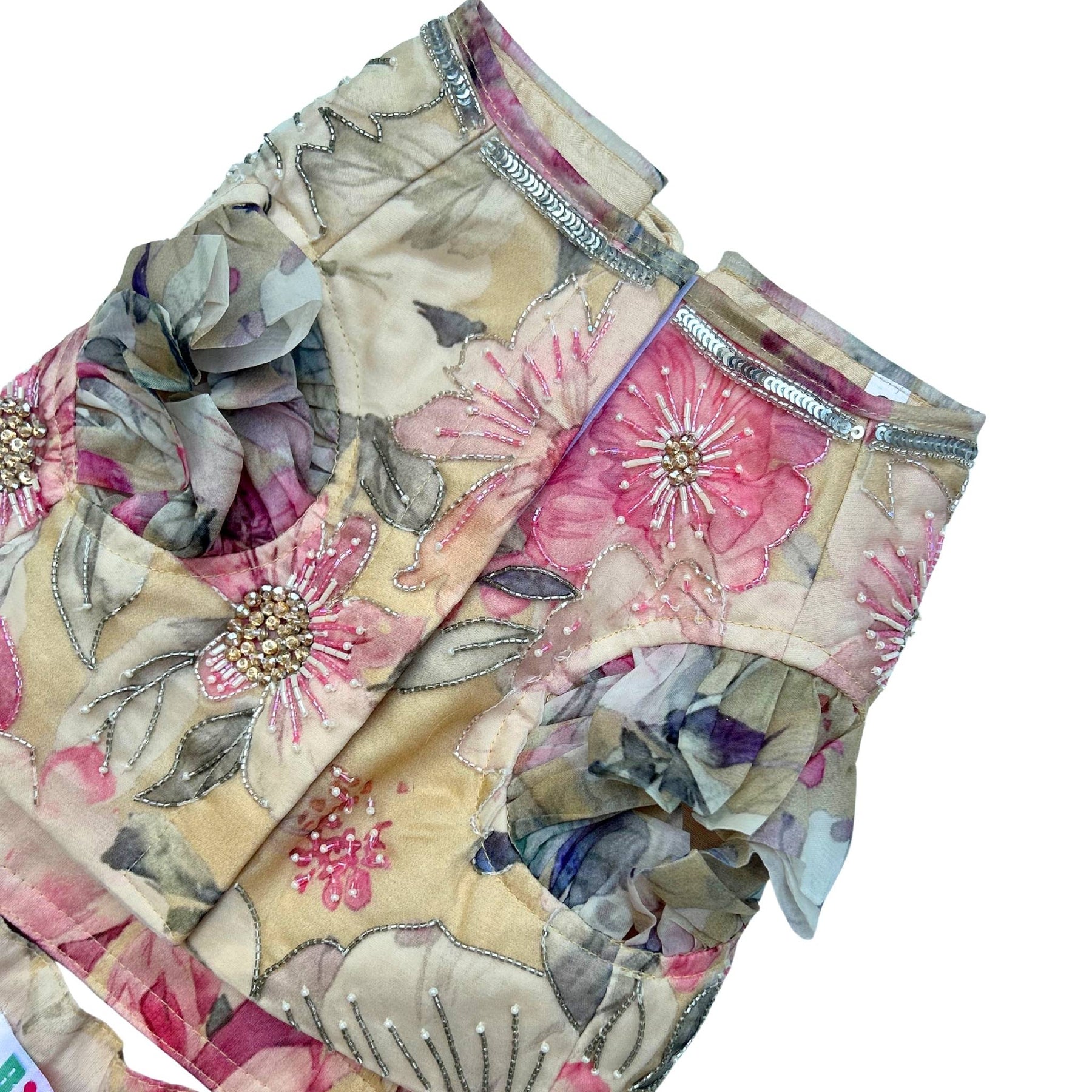 BEIGE GULNOOR PRINTED HAND EMBROIDERED LEHENGA FOR DOGS AND CATS