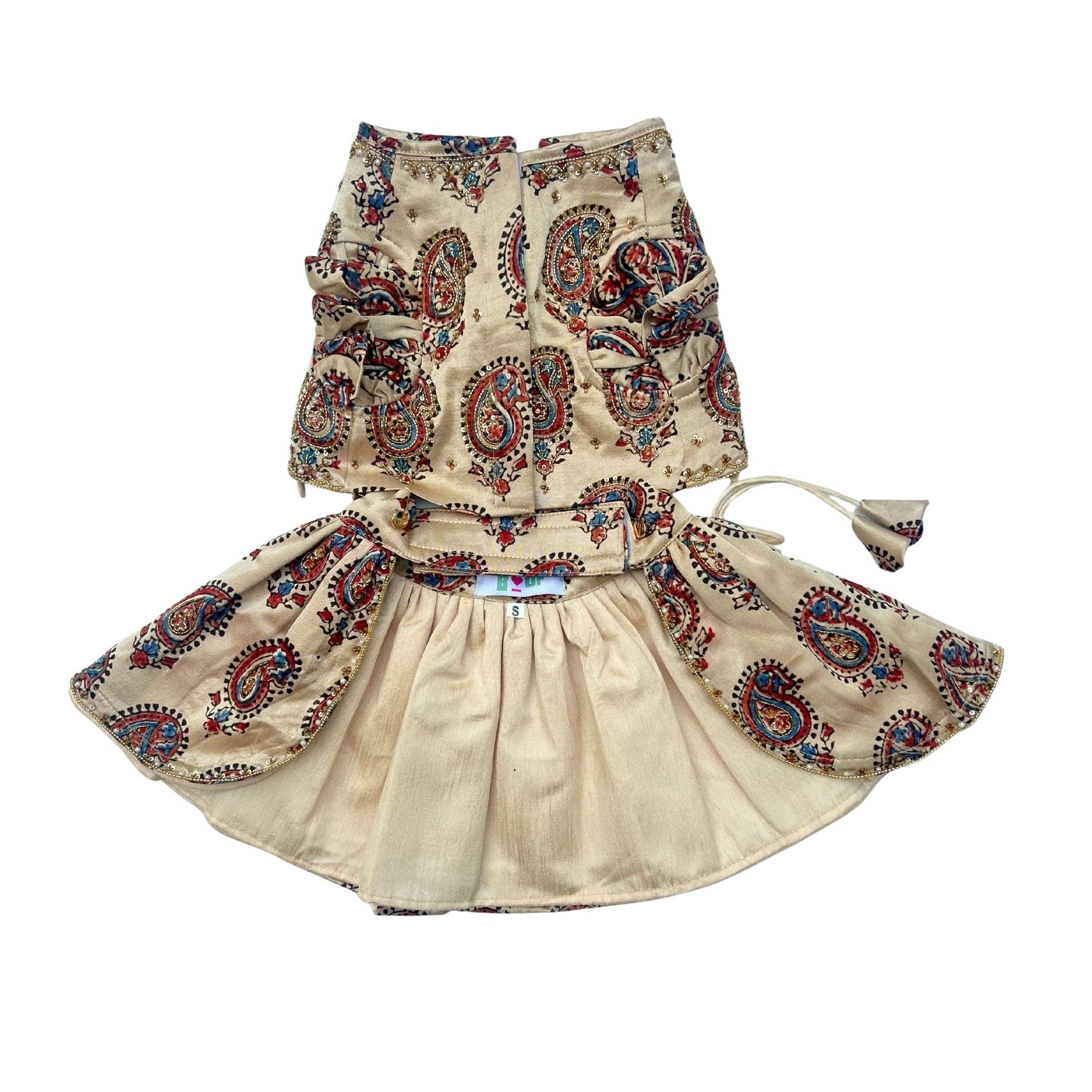 BEIGE PAISLEY BUTI HAND EMBROIDERED LEHENGA FOR DOGS AND CATS