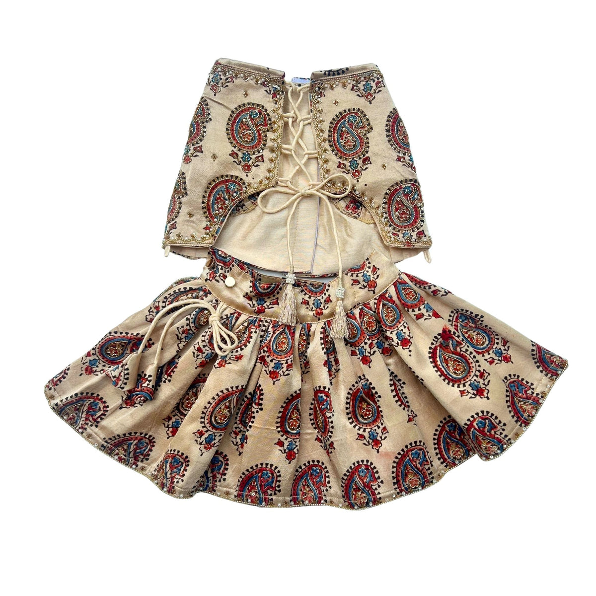 BEIGE PAISLEY BUTI HAND EMBROIDERED LEHENGA FOR DOGS AND CATS