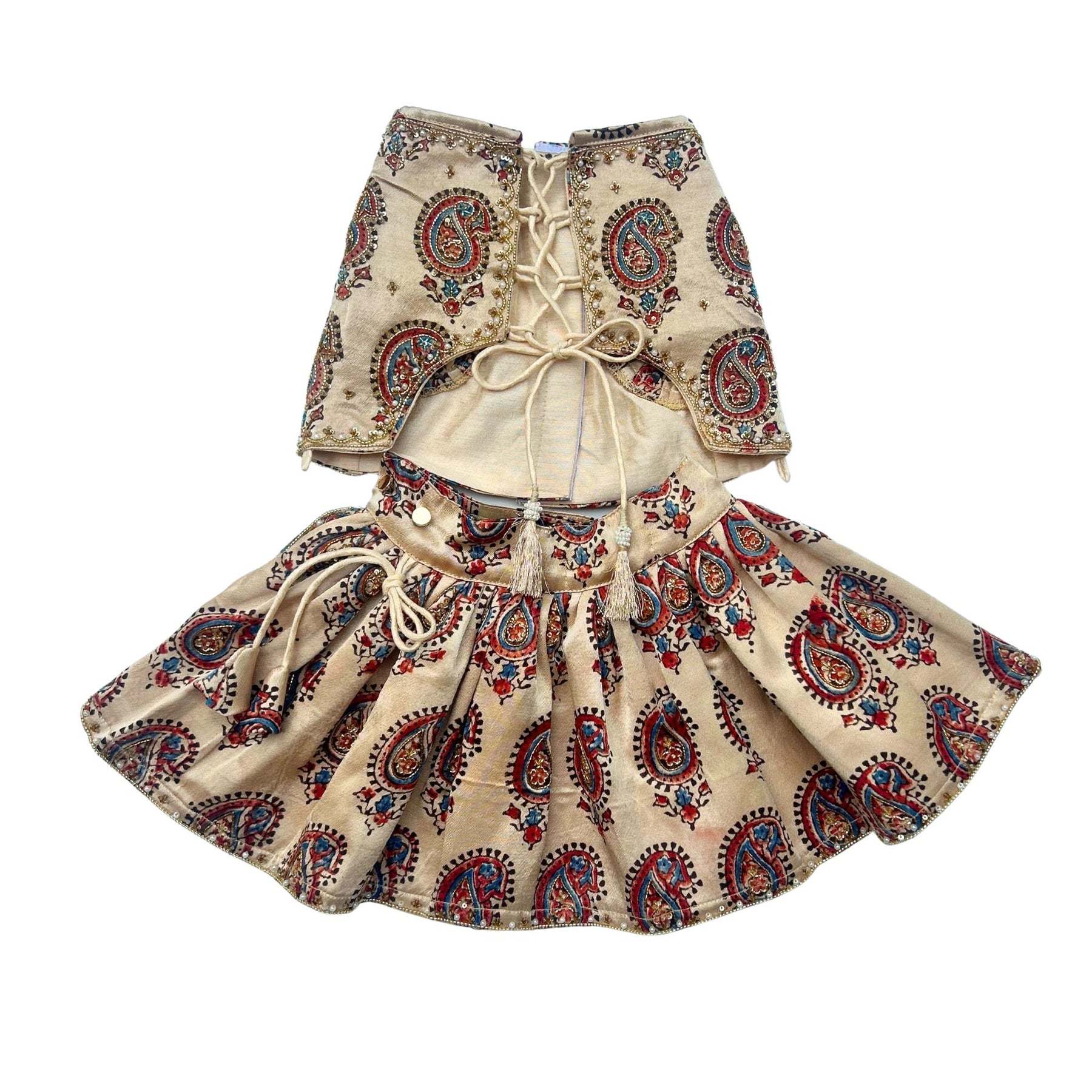 BEIGE PAISLEY BUTI HAND EMBROIDERED LEHENGA FOR DOGS AND CATS