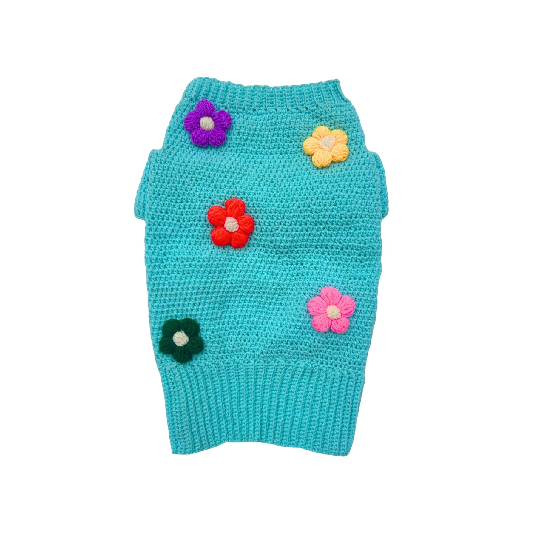 TEAL FLOWER CROCHET SWEATER FOR DOGS AND CATS