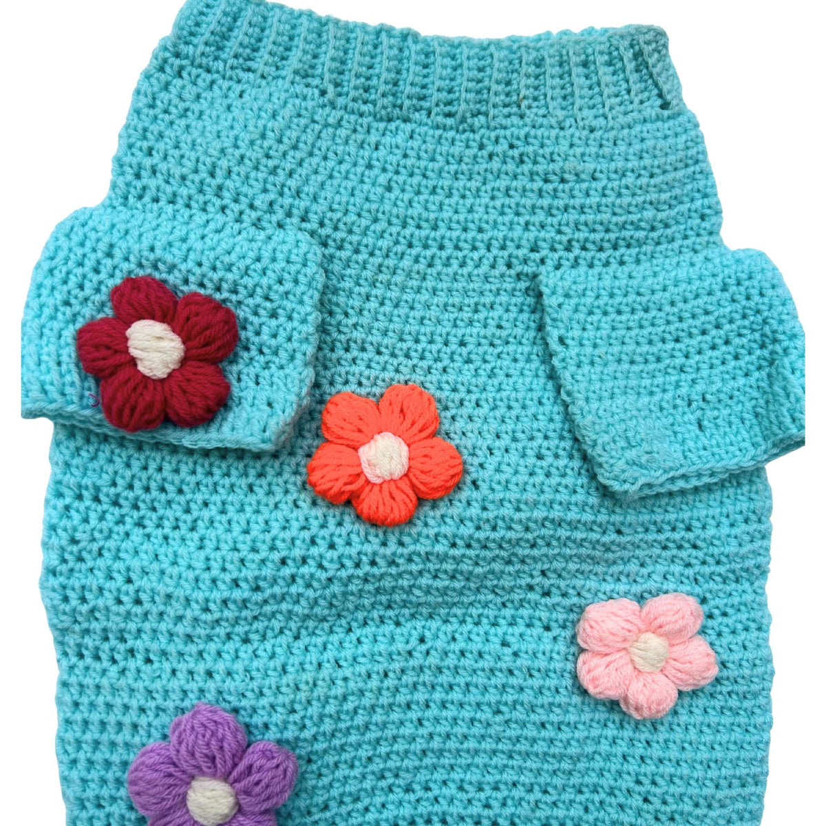 TEAL FLOWER CROCHET SWEATER FOR DOGS AND CATS
