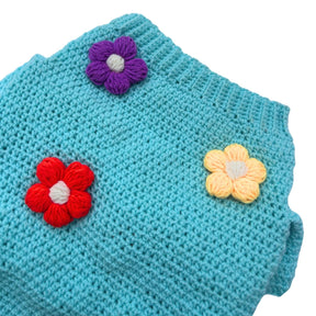 TEAL FLOWER CROCHET SWEATER FOR DOGS AND CATS