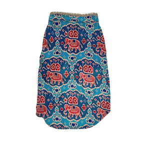 TEAL BLUE IKAT VELVET KURTA FOR DOGS AND CATS + BLUE HEART RAKHI FOR DOGS AND CATS