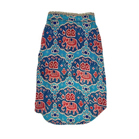 TEAL BLUE IKAT VELVET KURTA FOR DOGS AND CATS