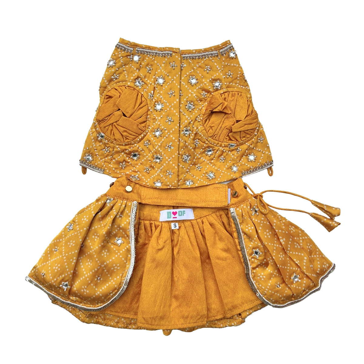 YELLOW BANDHANI PEARL EMBROIDERED LEHENGA FOR DOGS AND CATS