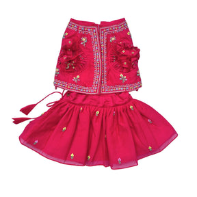 CARROT RED THREAD EMBROIDERED LEHENGA FOR DOGS AND CATS