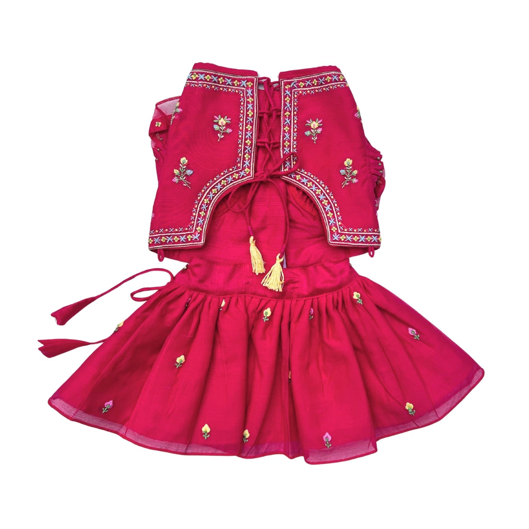 CARROT RED THREAD EMBROIDERED LEHENGA FOR DOGS AND CATS