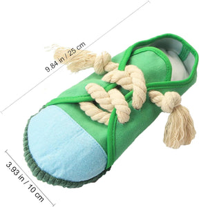 SHOE SHAPED CHEW AND SQUEAKY DOG TOY