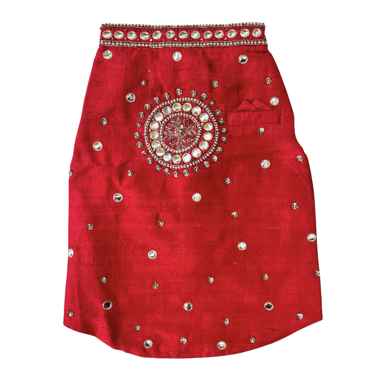 HAND EMBROIDERED MIRROR WORK RED DOG SHERWANI