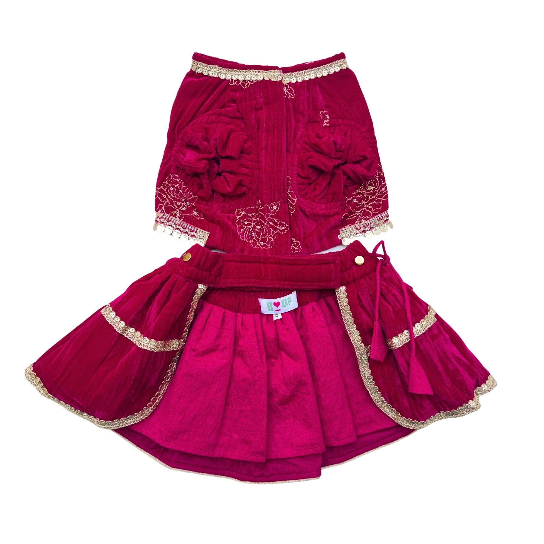 ROYAL ROSE VELVET LEHENGA + RED HEART RAKHI FOR DOGS AND CATS