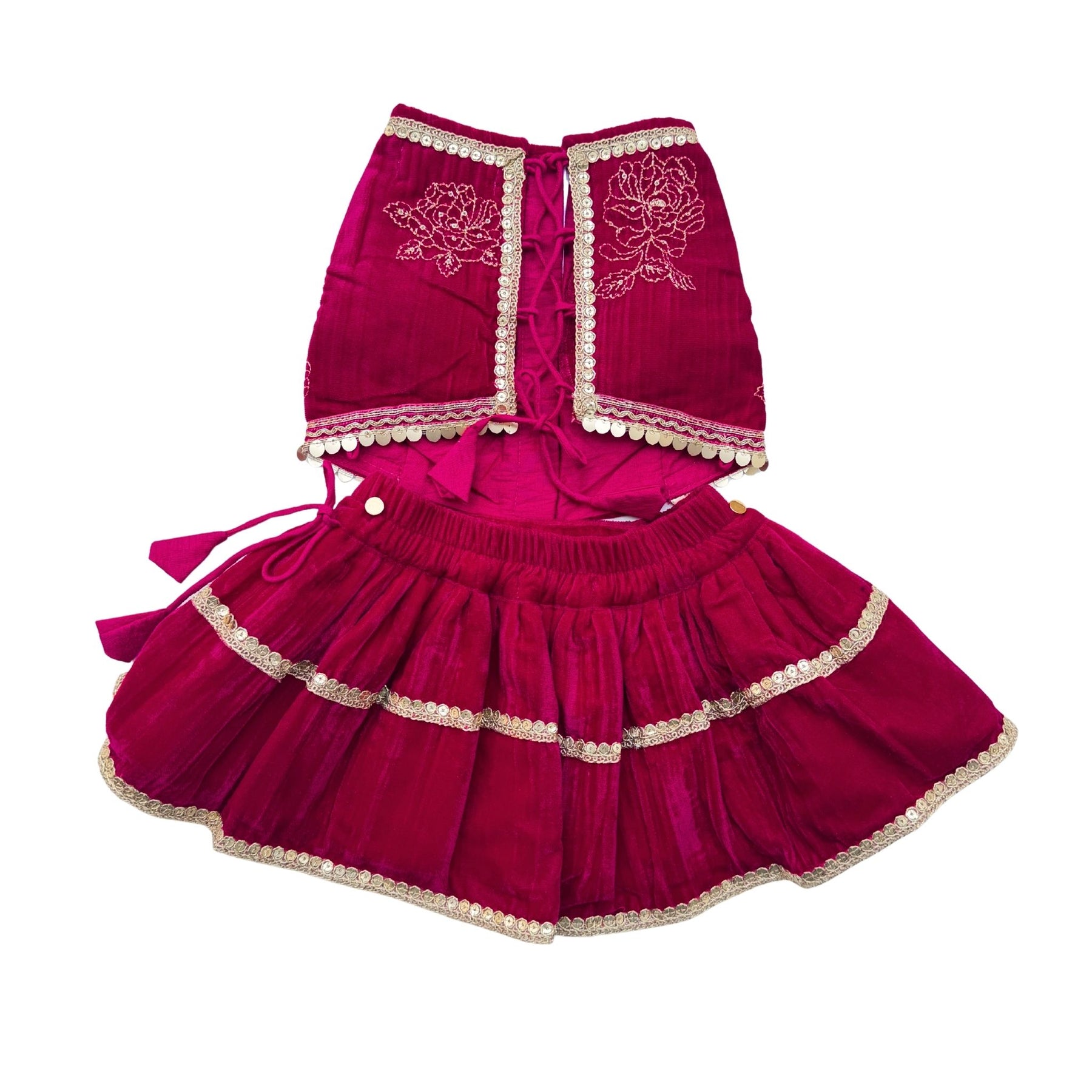 ROYAL ROSE VELVET LEHENGA + RED HEART RAKHI FOR DOGS AND CATS