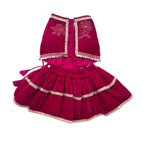 ROYAL ROSE VELVET LEHENGA + RED HEART RAKHI FOR DOGS AND CATS