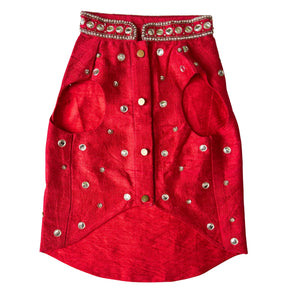 HAND EMBROIDERED MIRROR WORK RED DOG SHERWANI