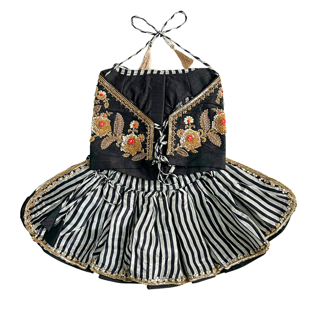 NOIR STRIPE FLORAL HAND EMBROIDERED LEHENGA FOR DOGS AND CATS