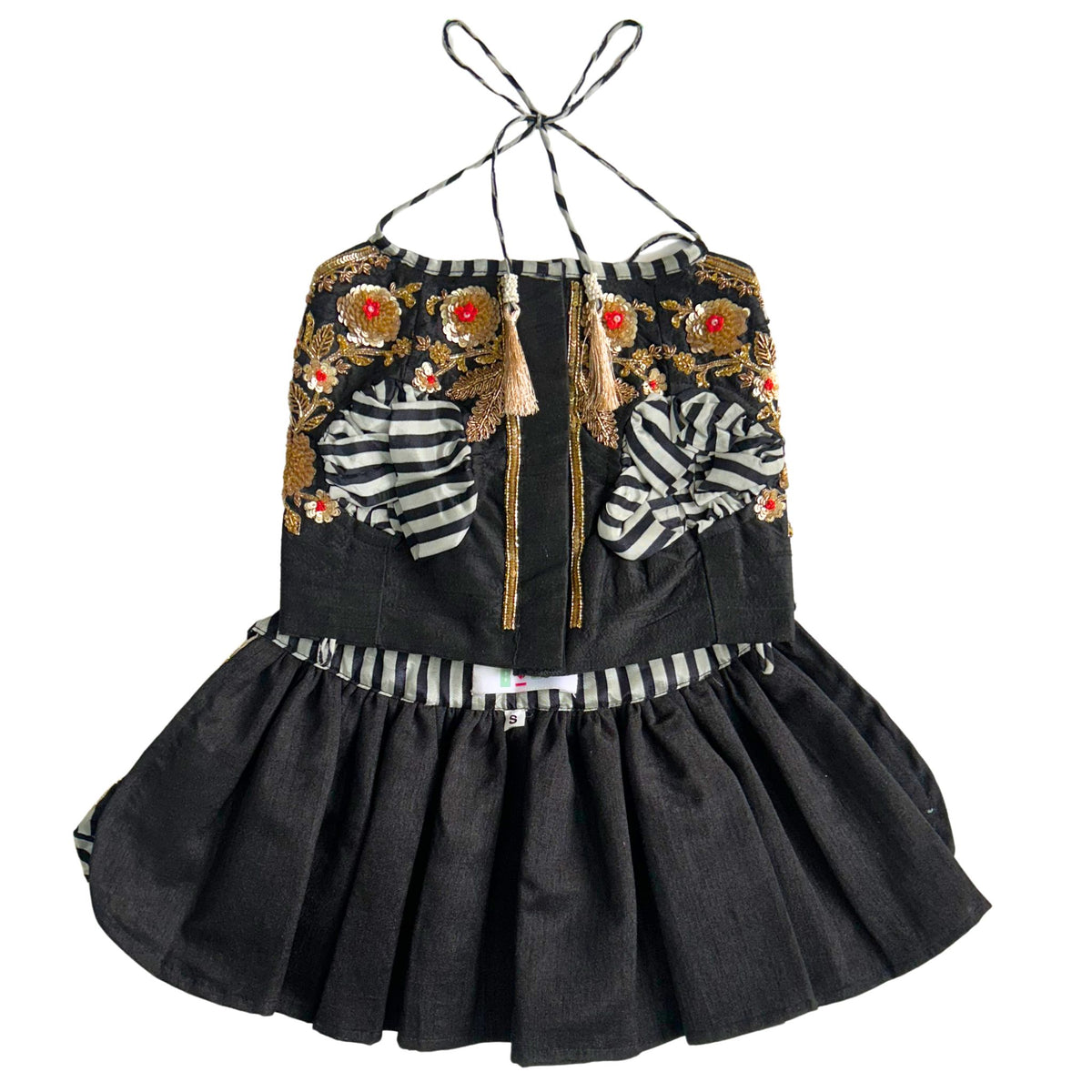 NOIR STRIPE FLORAL HAND EMBROIDERED LEHENGA FOR DOGS AND CATS