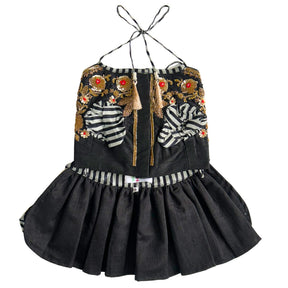 NOIR STRIPE FLORAL HAND EMBROIDERED LEHENGA FOR DOGS AND CATS