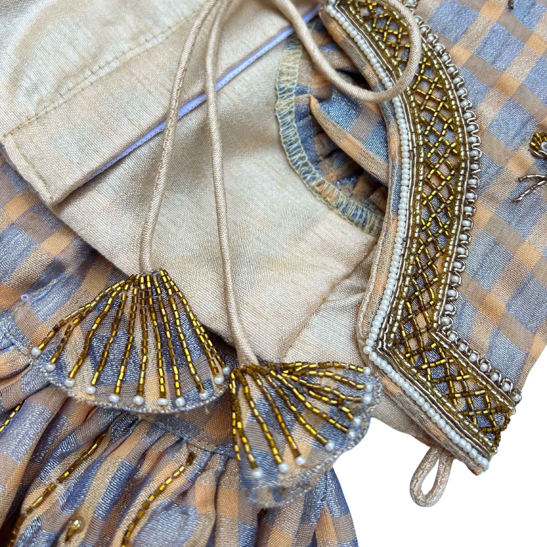 BEIGE BLUE DAINTY EMROIDERED TISSUE LEHENGA FOR DOGS AND CATS