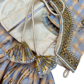 BEIGE BLUE DAINTY EMROIDERED TISSUE LEHENGA FOR DOGS AND CATS