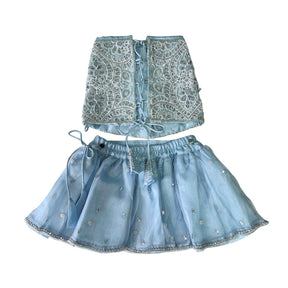 ICE BLUE ALENCON LACE HAND EMBROIDERED LEHENGA FOR DOGS AND CATS