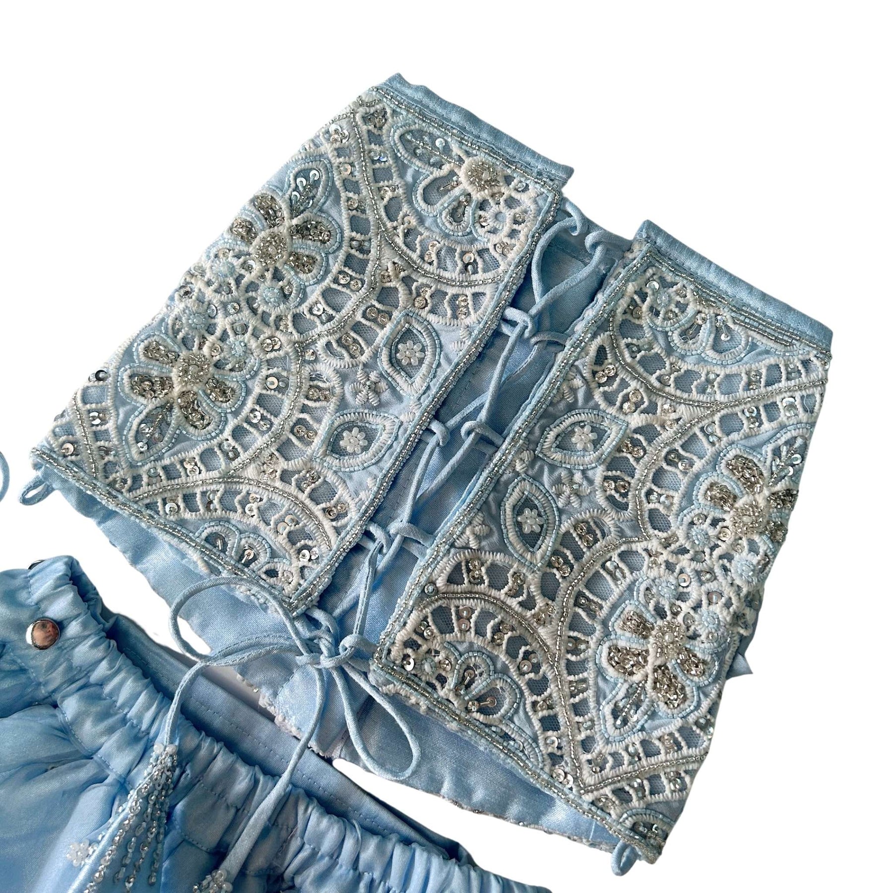 ICE BLUE ALENCON LACE HAND EMBROIDERED LEHENGA FOR DOGS AND CATS