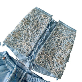 ICE BLUE ALENCON LACE HAND EMBROIDERED LEHENGA FOR DOGS AND CATS