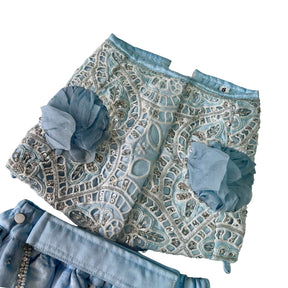 ICE BLUE ALENCON LACE HAND EMBROIDERED LEHENGA FOR DOGS AND CATS