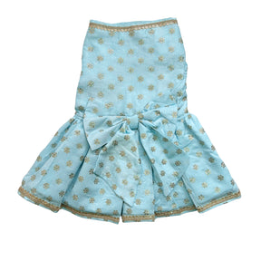 PASTEL BLUE GOLD BUTTI ANARKALI + BLUE BONE RAKHI FOR DOGS AND CATS