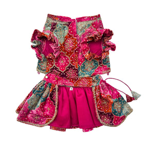 RANGREZ RANI VELVET HAND EMBROIDERED LEHENGA FOR DOGS AND CATS