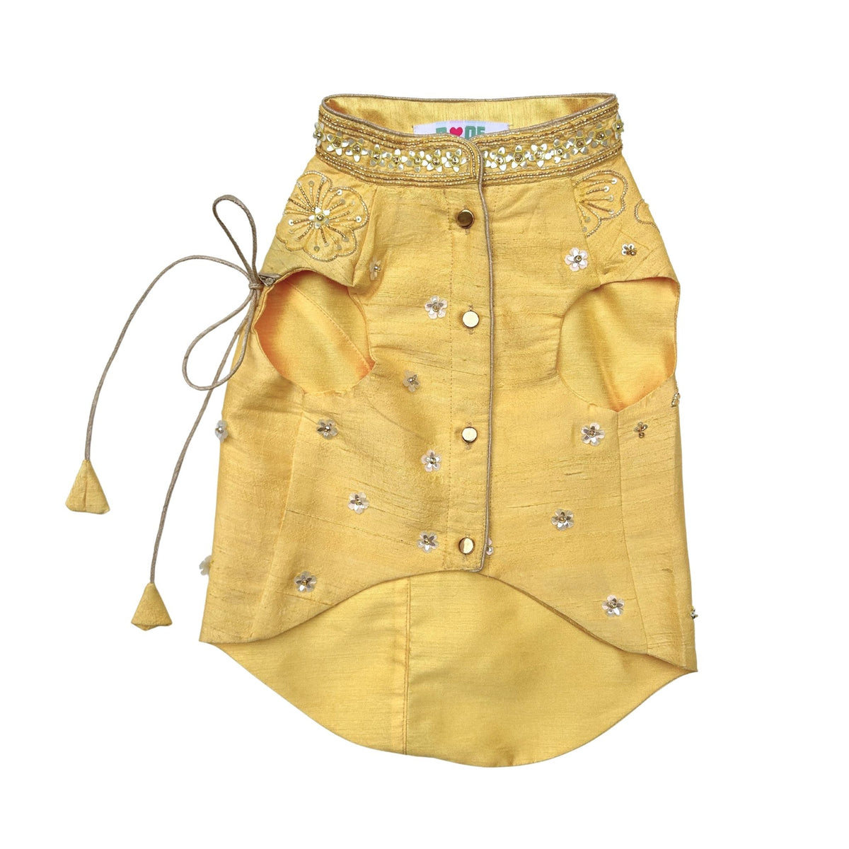 YELLOW BEADED FLOWER APPLIQUE SHERWANI FOR DOGS AND CATS